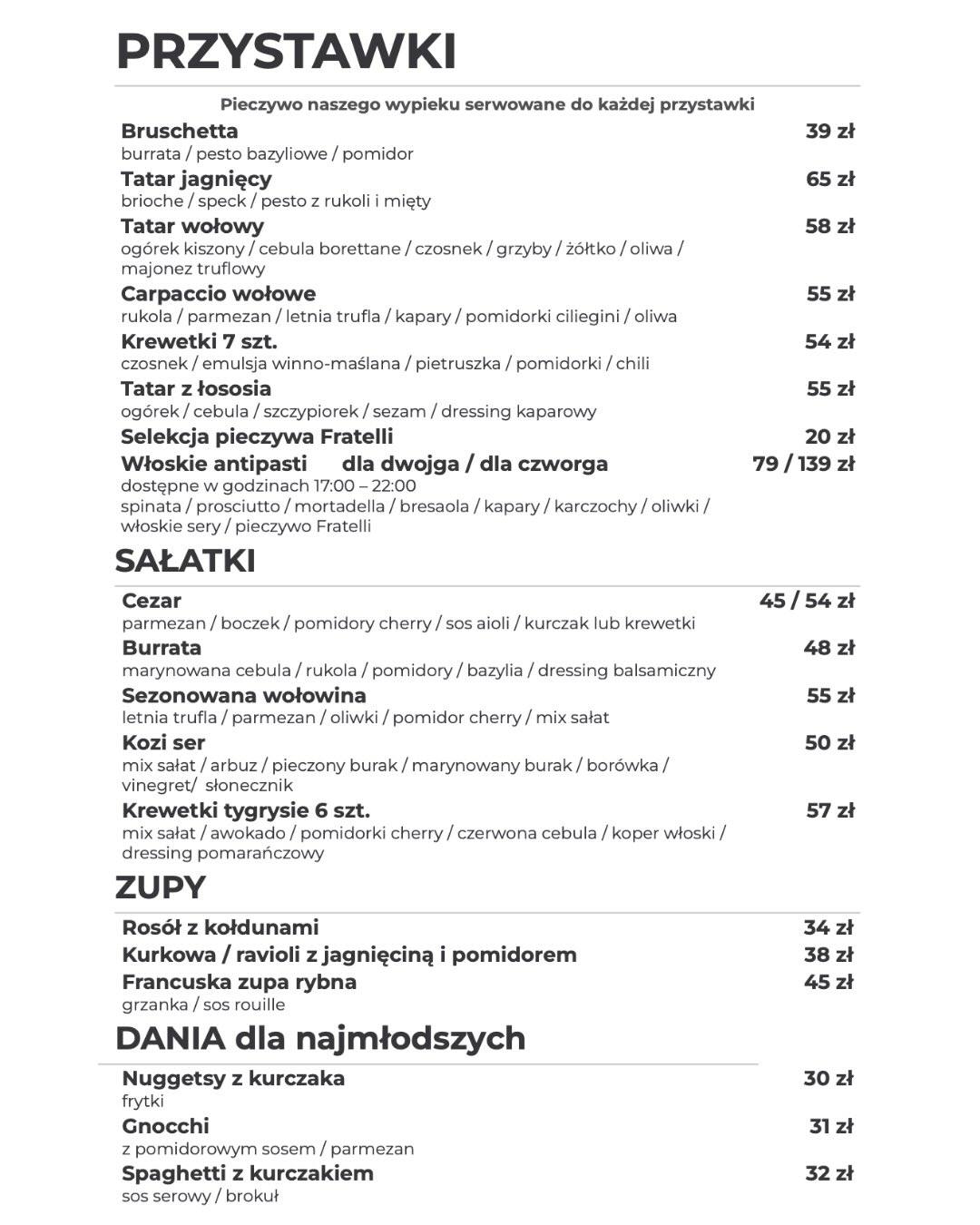 Przystawki, sałatki, zupy i risotto w aktualnej karcie Fratelli