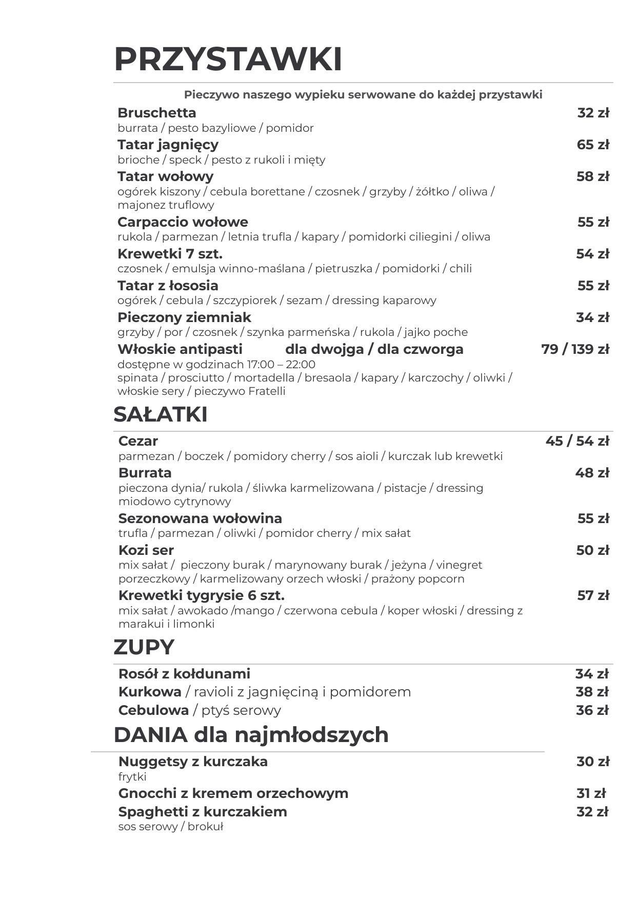 Przystawki, sałatki, zupy i risotto w aktualnej karcie Fratelli