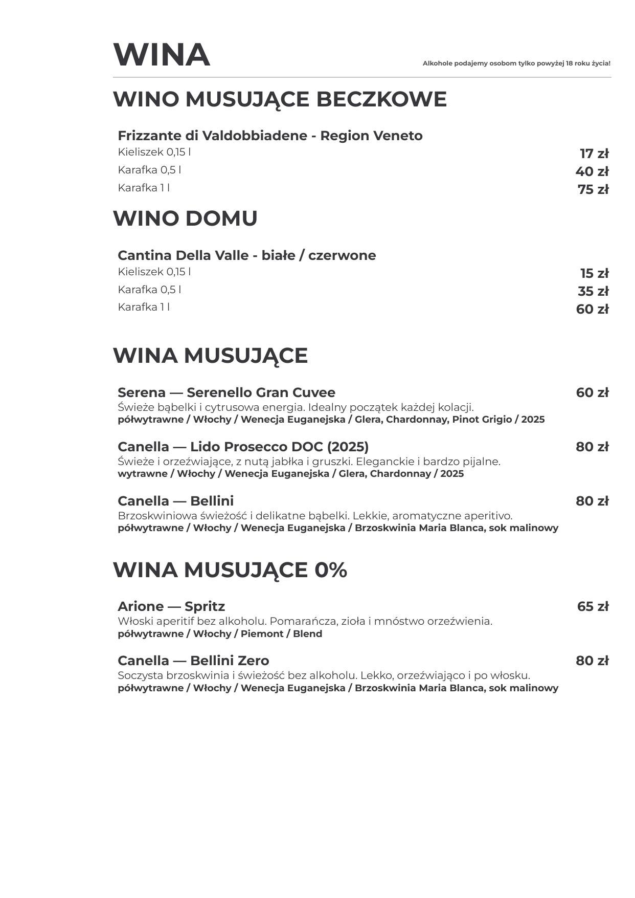 Wina w aktualnej karcie Fratelli